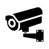 Surveillance camera icon. Symbol of surveillance camera. Black surveillance camera icon isolated on white background. Vector illustration.